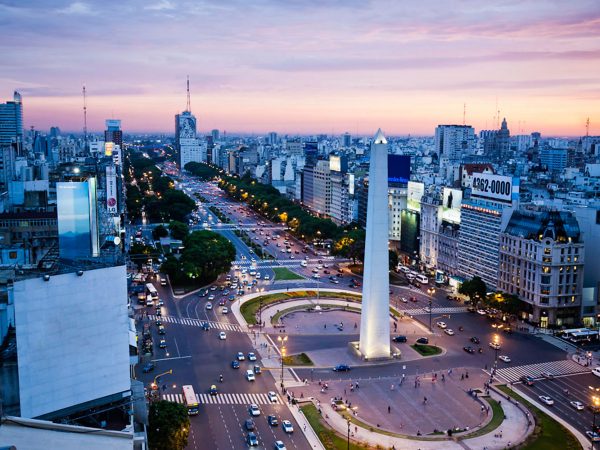 View over Avenida 9 Julio and the obelisk in Plaza Republica:: Buenos Aires:: Argentina.